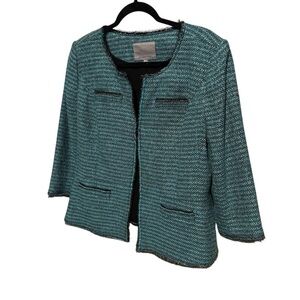 Classiques Entier Blue and Green Blazer Open Front Collarless Design